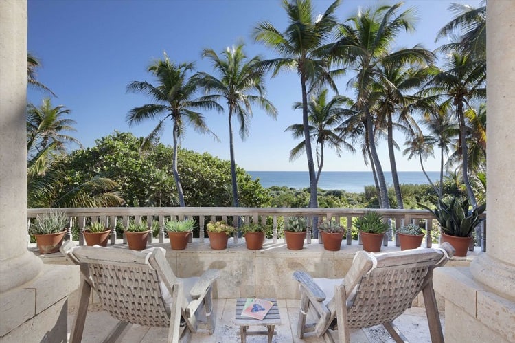 terrace and ocean view of the Gemini mansion at 2000 S Ocean Blvd in Manalapan 