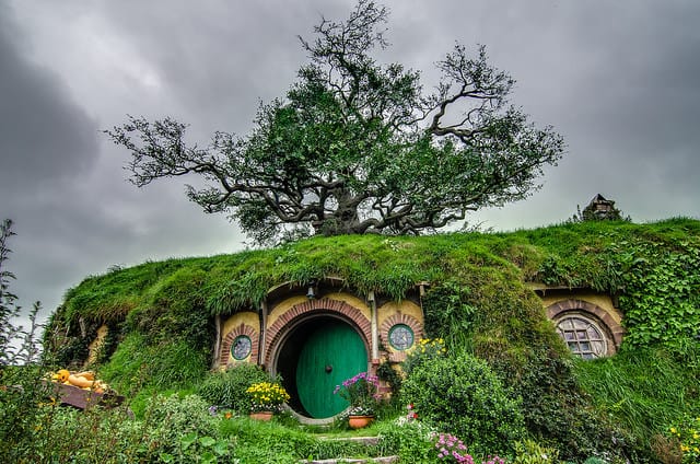 The real Hobbit house in Hobbiton, New Zealand.