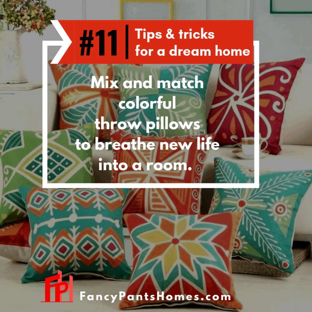 home decor trick using colorful throw pillows