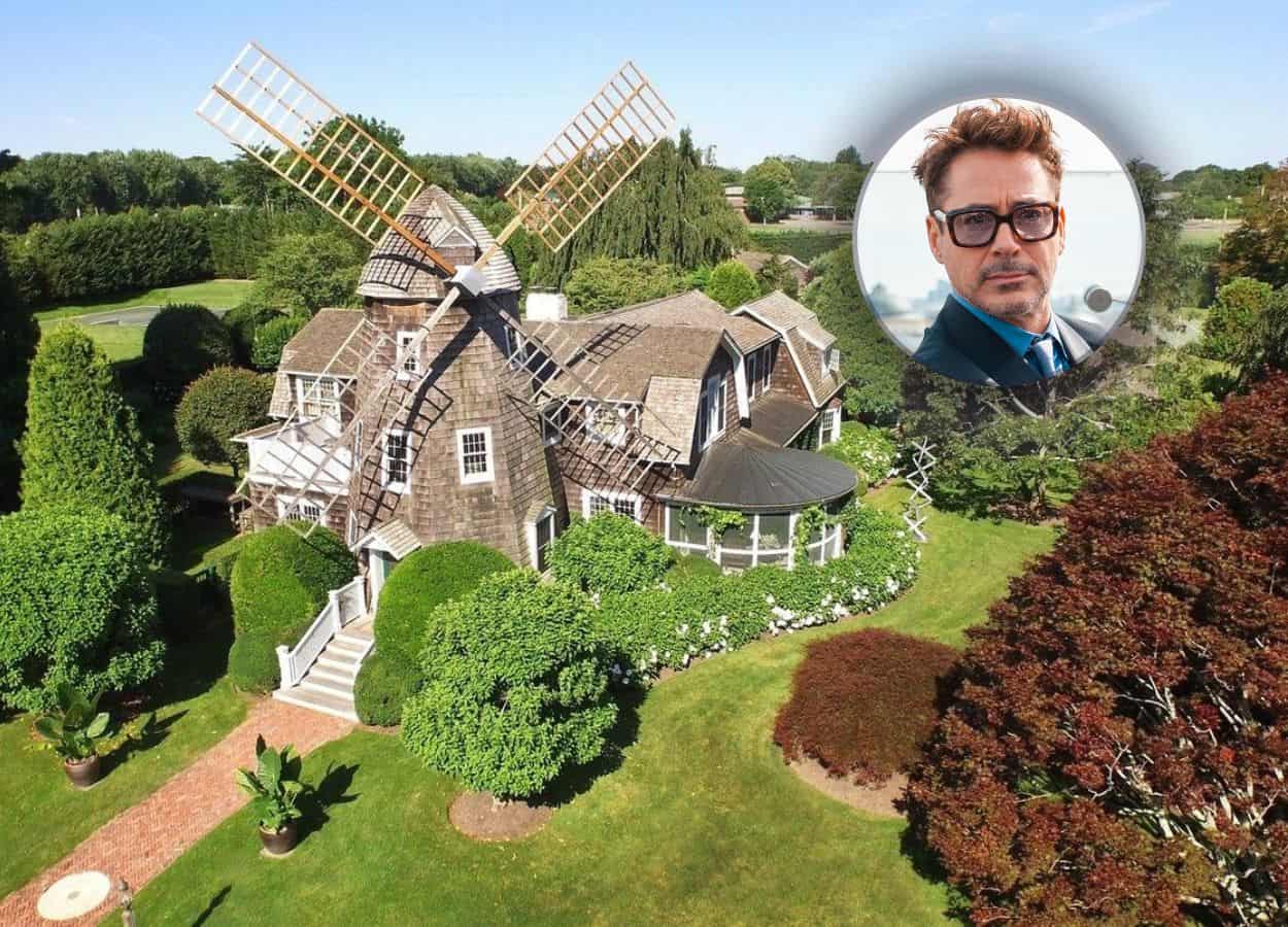 Robert Downey Jr house, with a windmill on top and surrounded by greenery