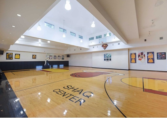 a personalized indoor basketball court inside Shaq's house in Orlando, dubbed the Shaq Center