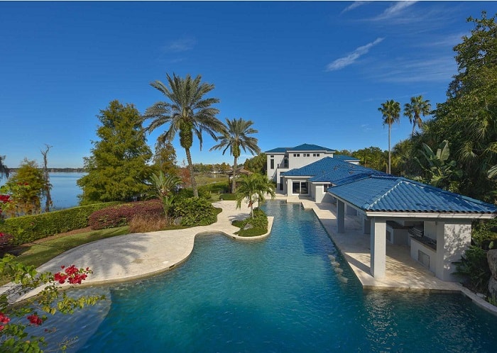 Exterior of Shaquille O'Neal's house, view from the pool