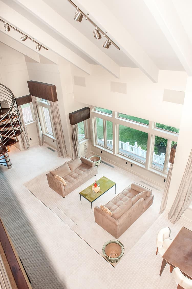 view from the upper floor down to living room of 50 Cent's house in Connecticut, formerly owned by Mike Tyson