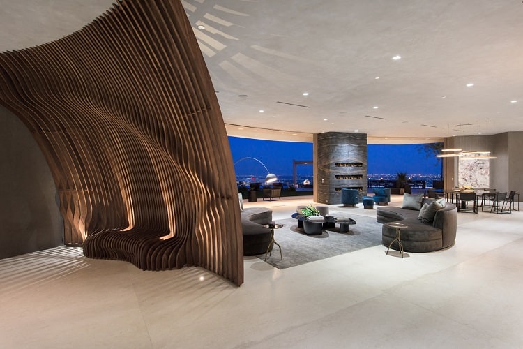 living room inside travis scott house in Los Angeles