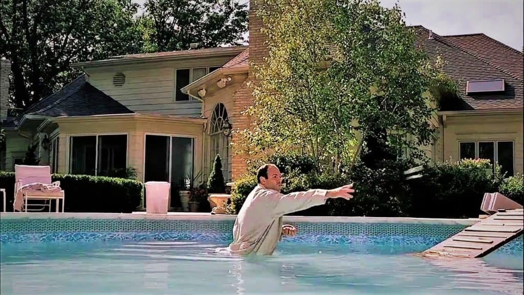 tony soprano in the pool feeding ducks