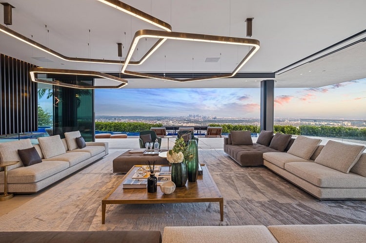 living room inside the $40 million house from Selling Sunset. 