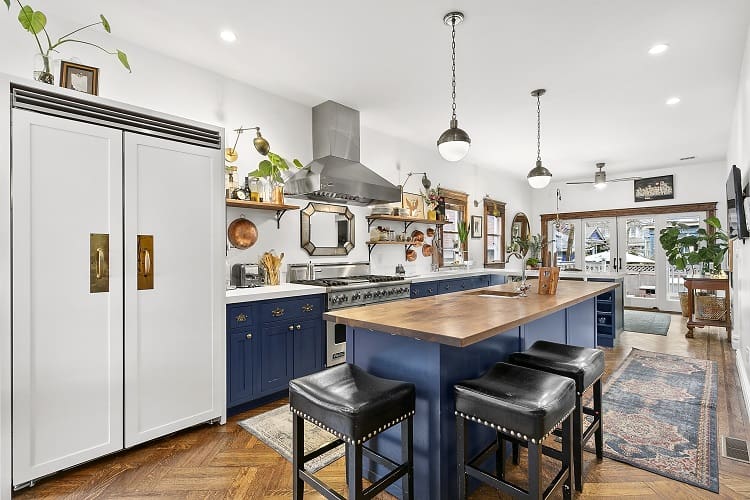 audrey gelman's beautiful kitchen with blue accents 