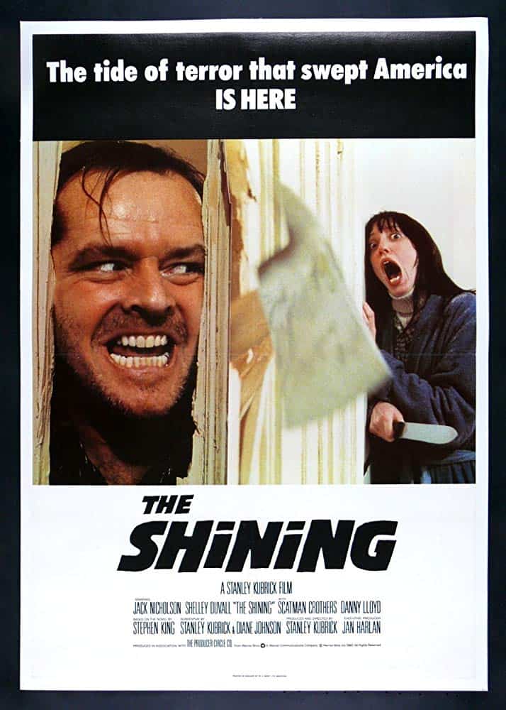 Poster for The Shining movie, starring Jack Nicholson.