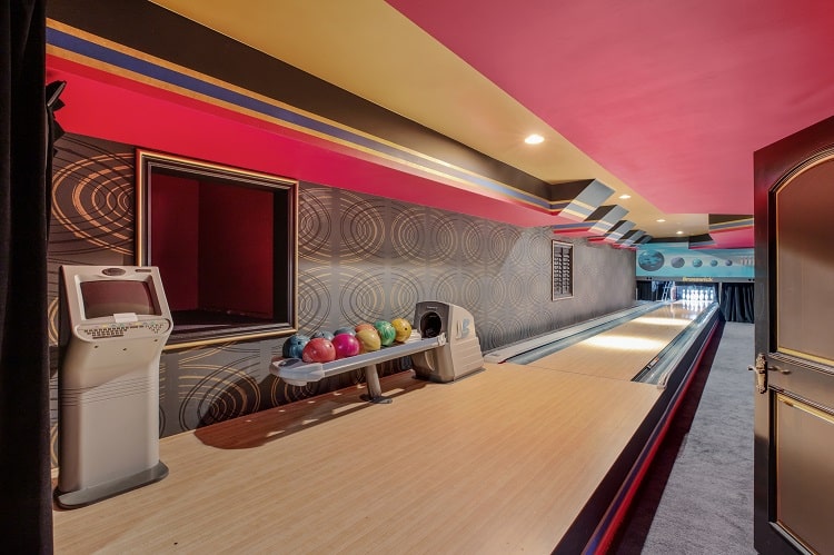 bowling alley in luxury mansion