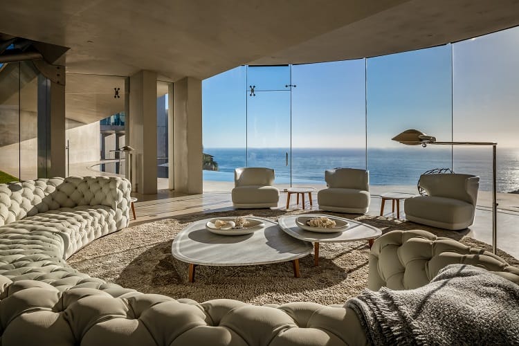 circular sofa with ocean views inside Alicia Keys house