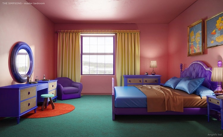 The master bedroom inside the Simpsons house - BEFORE.