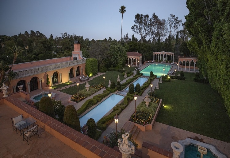 sprawling pool and backyard area of the beverly house