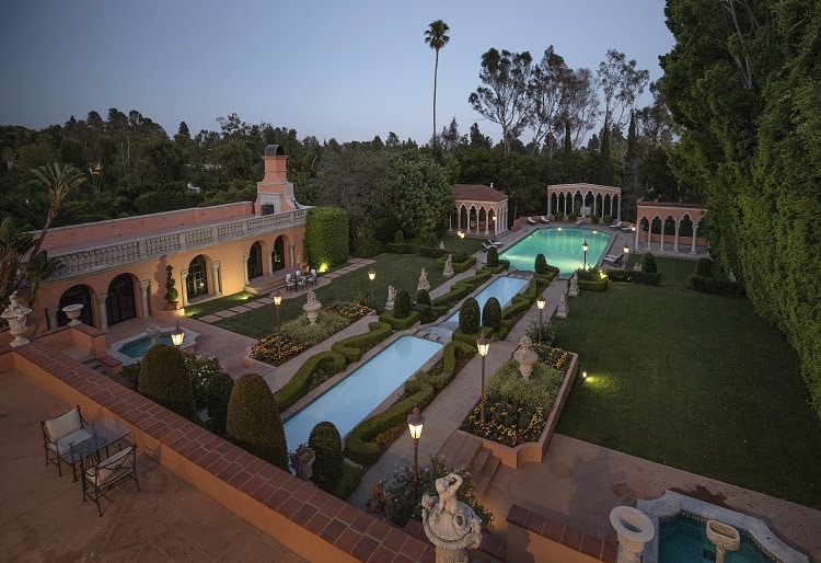 sprawling pool and backyard area of the beverly house