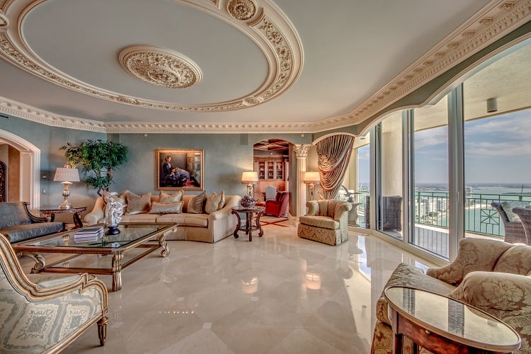 An opulent penthouse on the 23rd floor of Belize at Cape Marco. Photo credit: Elite Auctions