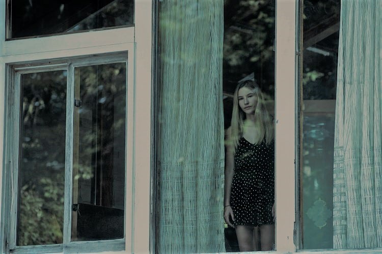 Charlotte Byrde (portrayed by Sofia Hublitz) looking out the window of the Ozark house