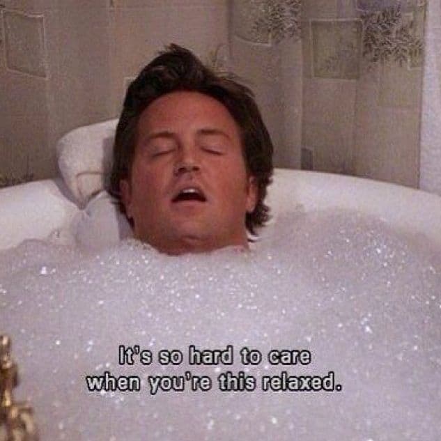 chandler taking a bath in monica's apartment 