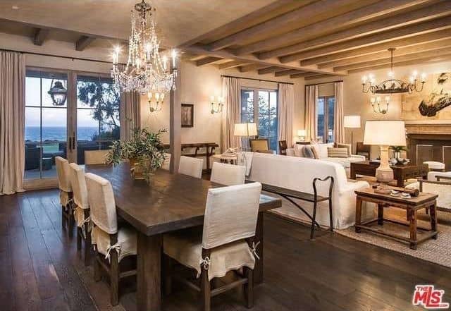 Dining area and living room of Lady Gaga's home, where she met Bradley Cooper to discuss A Star Is Born.