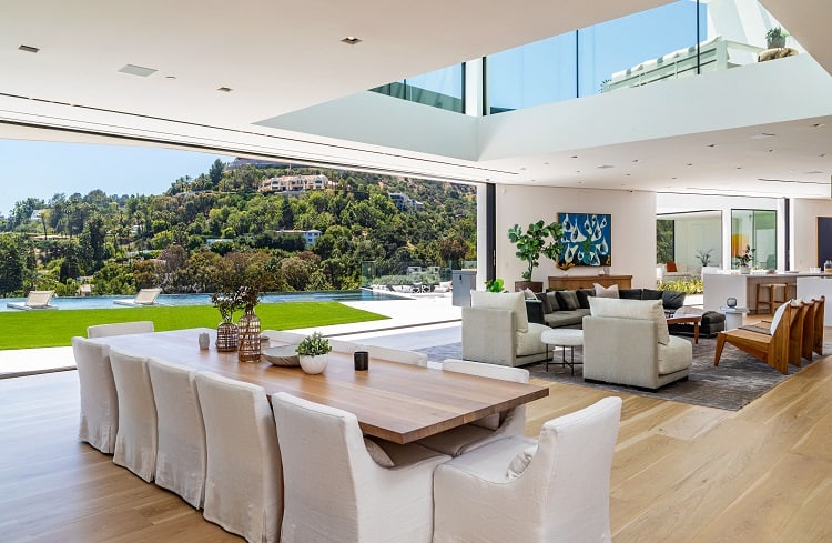 Living areas in Chrissy Teigen and John Legend's house open up to the outdoor areas.