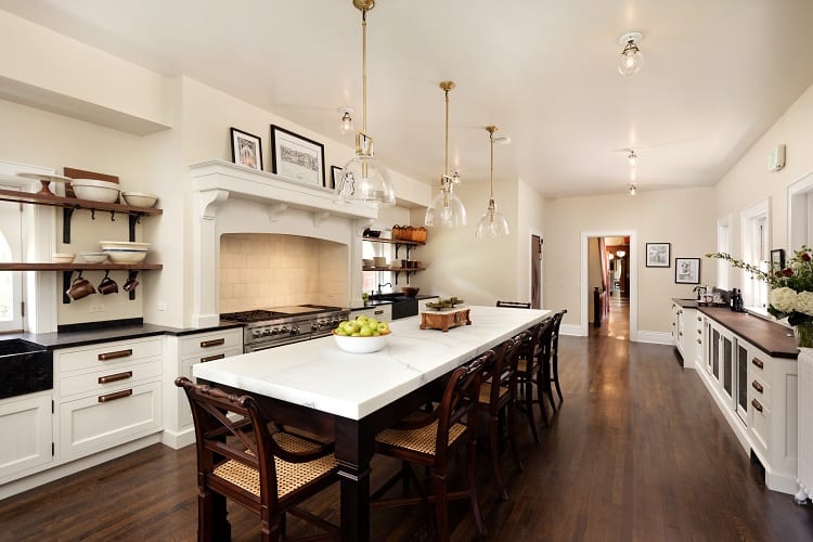 renovated kitchen inside the redstone castle in colorado.