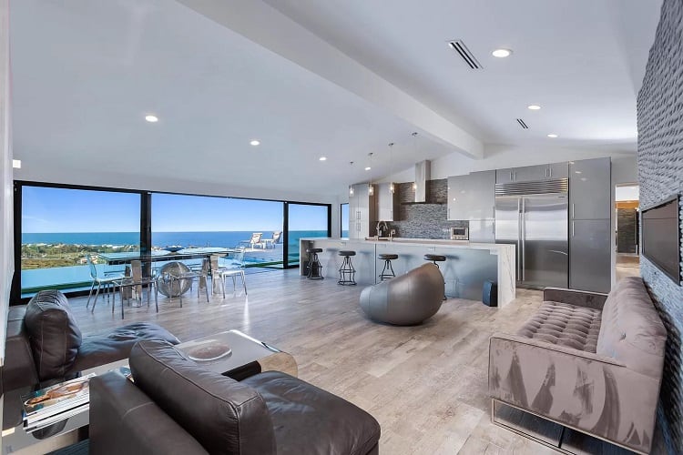 living room of a celebrity rental in malibu. 