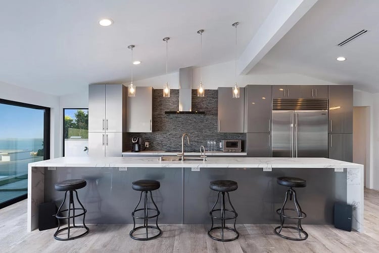 the kitchen of a celebrity rental in malibu. 