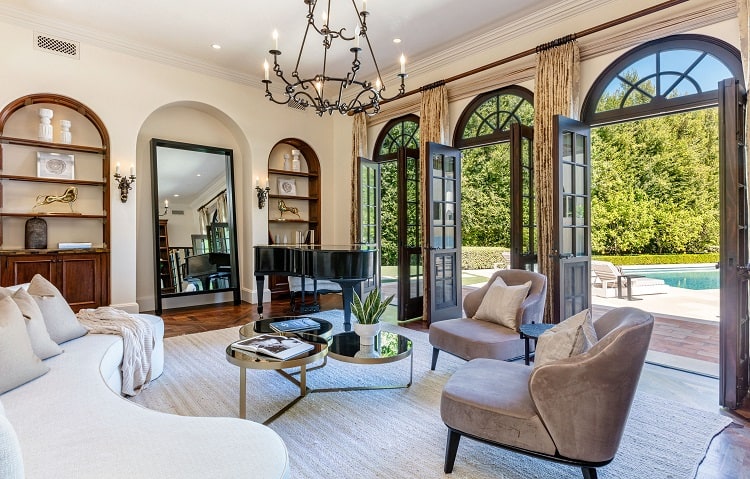 Living room of ultra-luxurious villa on N. Roxbury Drive