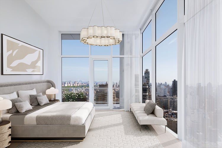 Master bedroom, Penthouse 33 at 200 East 59th Street, NY.