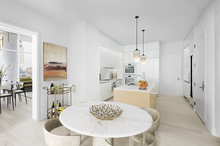 The kitchen of Penthouse 33 at 200 East 59th Street, NY.
