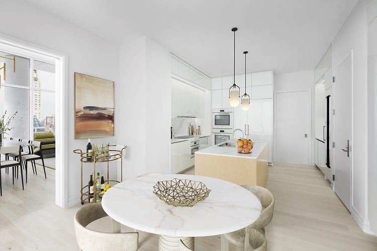 The kitchen of Penthouse 33 at 200 East 59th Street, NY. 