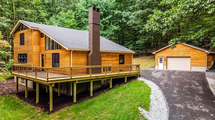 wood cabin with a slanted roof