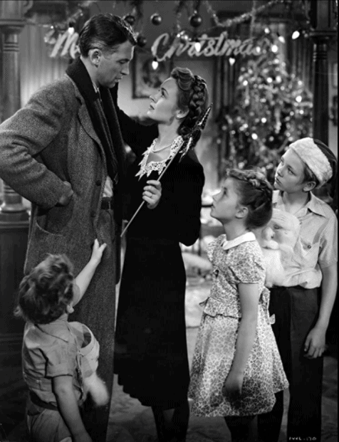 George Bailey and the family at home in It's a Wonderful Life 