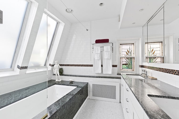 bathroom with skylight in brooklyn townhouse