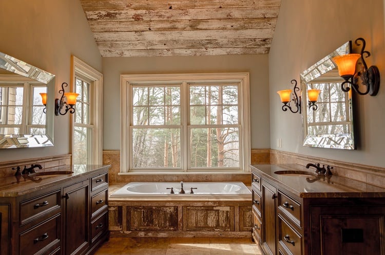 elegant bathroom with matching his and hers vanities