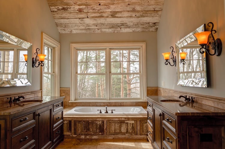 elegant bathroom with matching his and hers vanities 