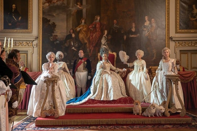 Inside Queen Charlotte's palace (inside the real-life Wilton House). 