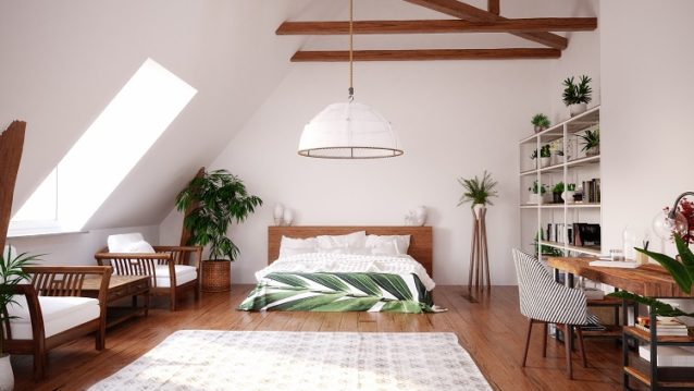 Modern bright open space interior in attic