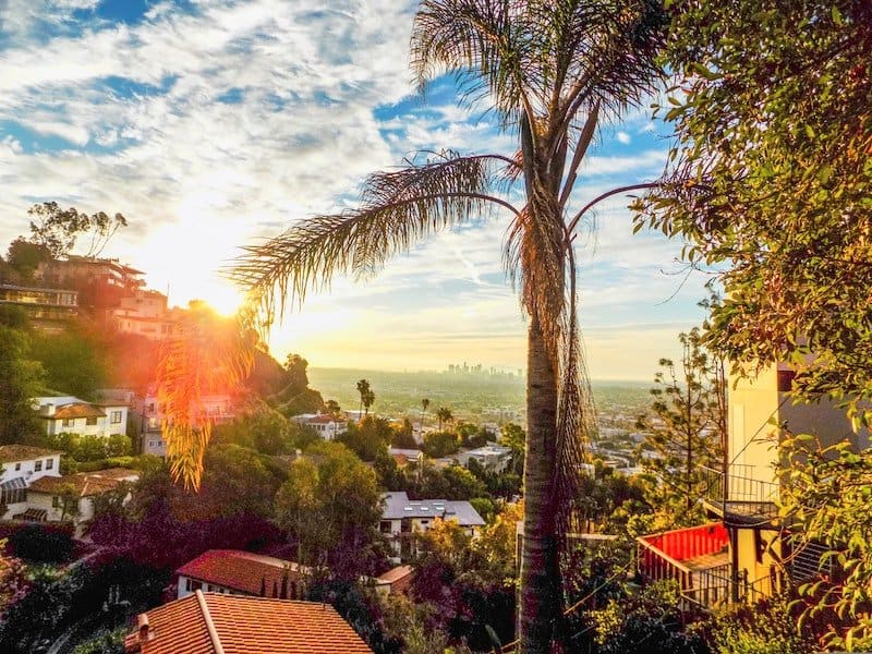 View of downtown LA from the West Hollywood Hills. where |Keanu Reeves lives