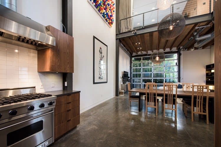 open floor plan in a modern, industrial-style loft in Venice, CA