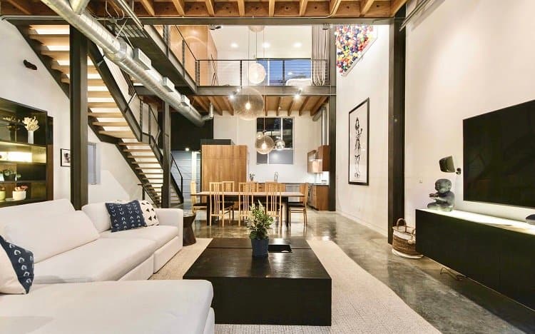 Inside a modern industrial-style loft with beautiful interiors in Venice, CA