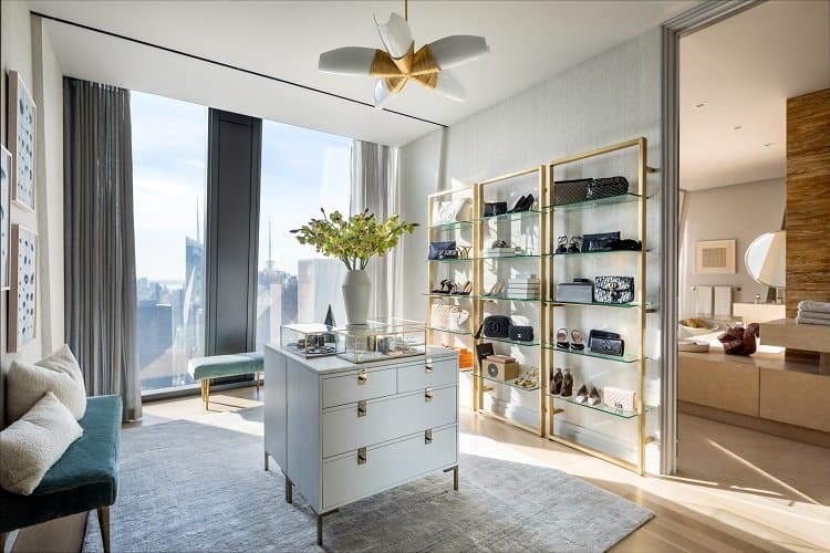 luxury walk-in closet in a $50 million home in the sky