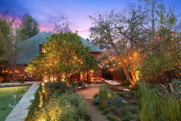 whimsical backyard of Walton Goggins' home in Los Angeles