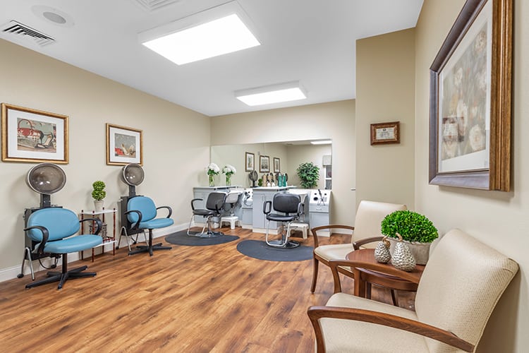 senior living communities offer many useful on-site amenities, like barber shops, or beauty salons, so that their residents don't have to stray far from home 