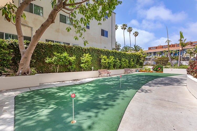 Putting green in a senior living community, Brookdale Ocean House in Santa Monica, CA