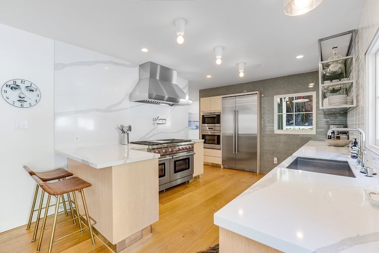 renovated chef's kitchen of a million dollar home in west hollywood, los angeles