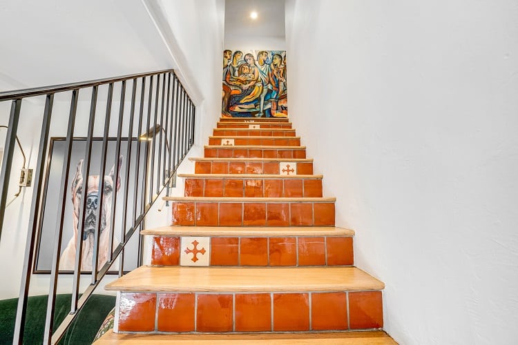 tiled staircase of a revamped spanish villa in West Hollywood, Los Angeles