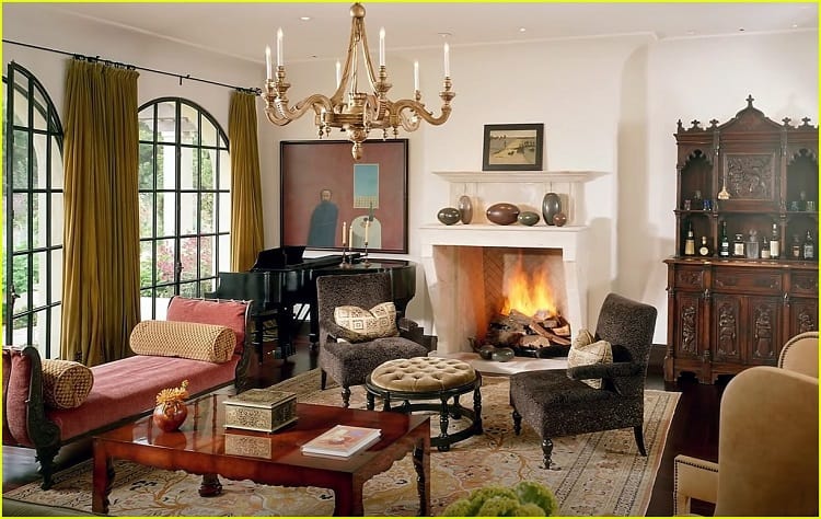 fireplace and living room inside dwayne johnson's house in los angeles