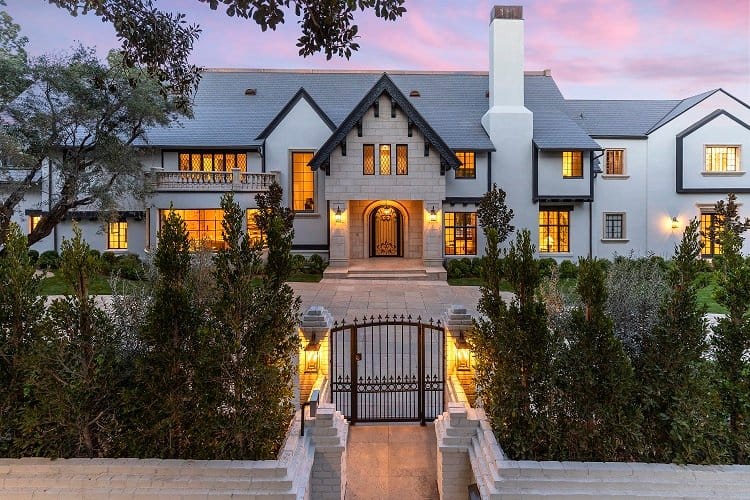 exterior of an elegant estate in beverly hills, north of Sunset Boulevard