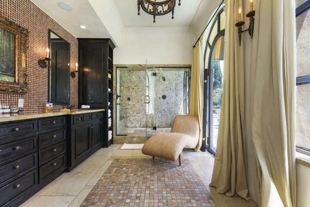 luxury bathroom in a los angeles tuscan villa