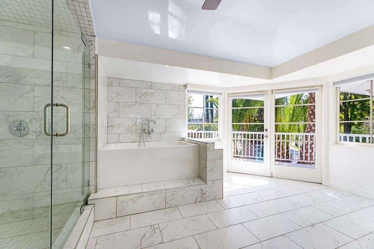 white marble bathroom inside Zendaya's house