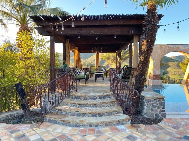 cabana next to the pool at the Bachelor Mansion